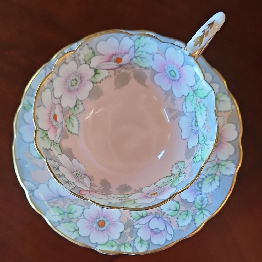 Royal Stafford #7751 Dusty Rose Floral Tea Cup and Saucer with Gold Trim